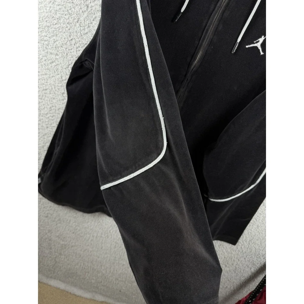 Vintage Y2K Air Jordan Black Velour Hooded Sweatsuit Men's Sz L Tracksuit‎ Set